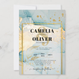 Invitación Hermosa Boda de Oro de Vidrio Marítimo Invitan a l