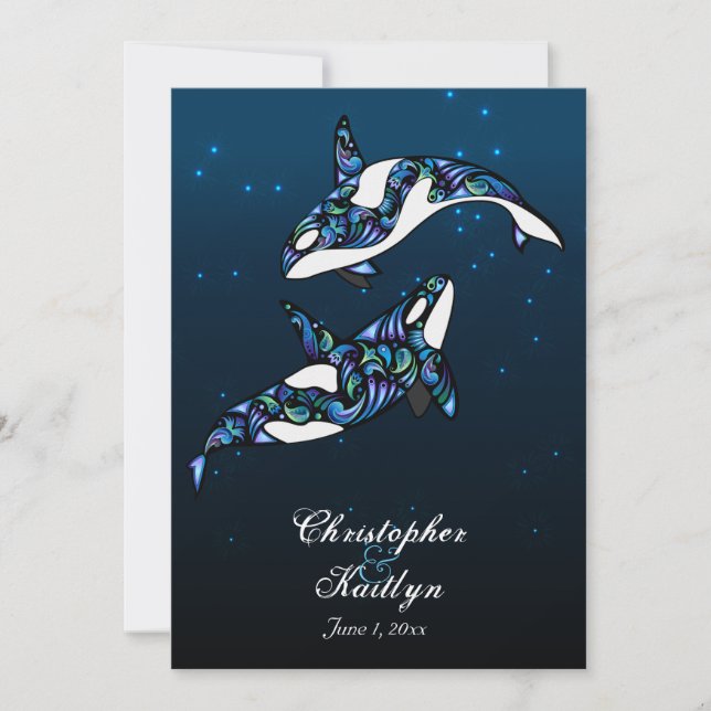 Invitación Hermosa Boda de Playa de Ballenas de Orca (Anverso)