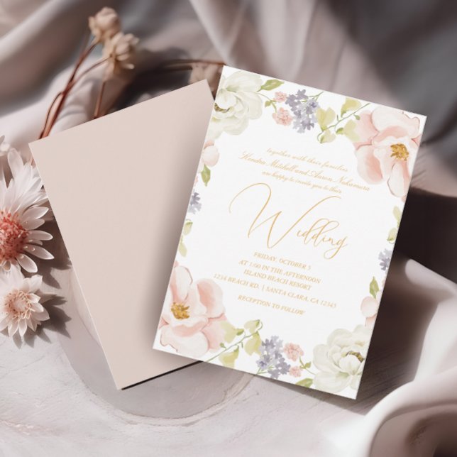 Invitación Hermosa boda de primavera de flores de Magnolia (Subido por el creador)