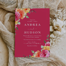 Hermosa Boda Floral Acuarela Rosa Vibrante