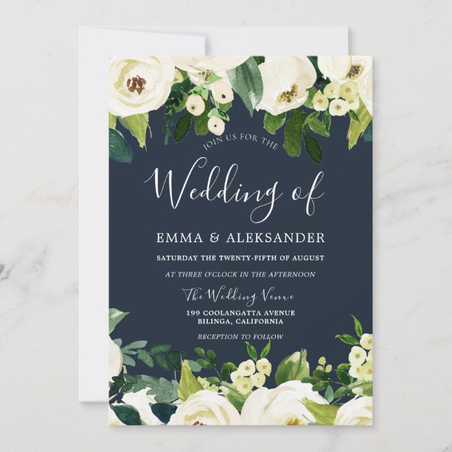 Invitación Hermosa boda Primavera de Flores Blancas (Anverso)