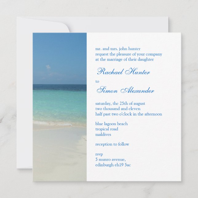 Invitación Hermosa boda tropical en la playa (Anverso)