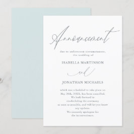 Invitación Hermosa cancelación de Boda de caligrafía azul