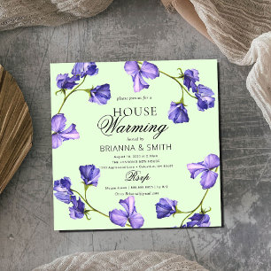 Invitación Hermosa Casa Nueva Floral Púrpura