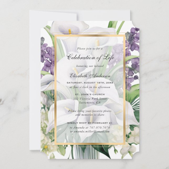 Invitación Hermosa celebración floral funeral de la vida (Anverso)
