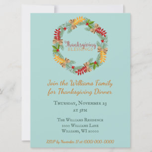 Invitación Hermosa Cena de Acción de Gracias Azul