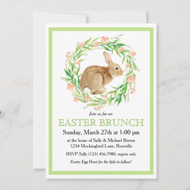 Invitación Hermosa conejita en brunch floral de Pascua (Anverso)