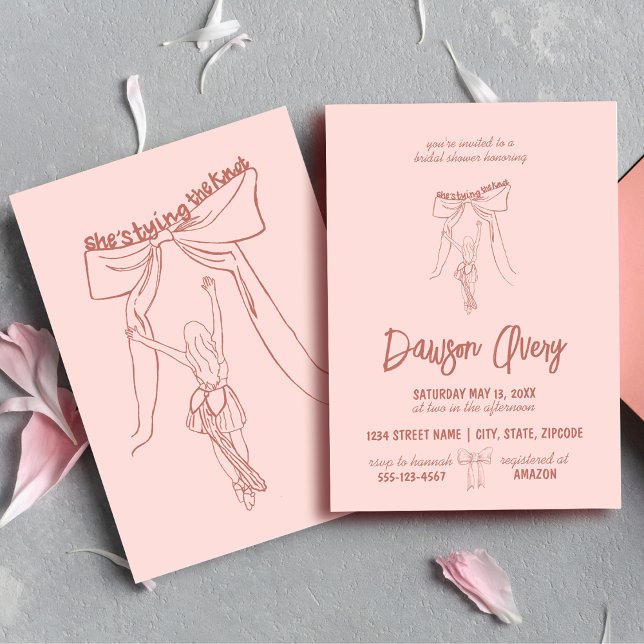 Invitación Hermosa Coquette Elegante Ducha Bridal (feminine and whimsical hand drawn coquette aesthetic double sided bridal shower invitations)