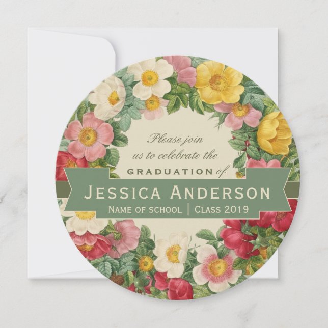 Invitación Hermosa corona floral CC1127 Fiesta de graduación (Anverso)