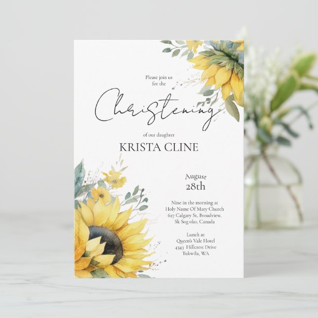 Invitación Hermosa cristiandad de girasol (Anverso de pie)