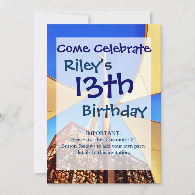 Invitación Hermosa Cruz de la Iglesia Cristiana Azul (Anverso)