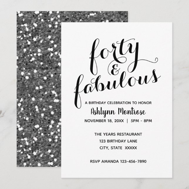 Invitación Hermosa Cuarenta y Fabuloso Cumpleaños (Anverso / Reverso)