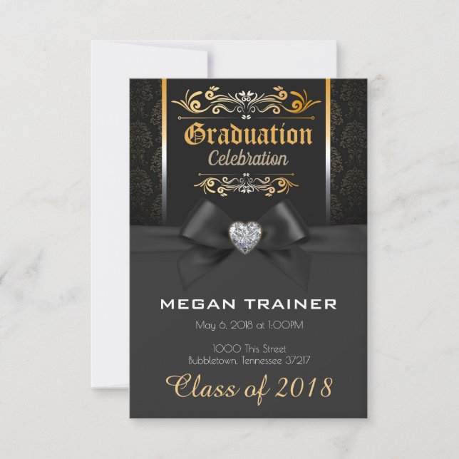Invitación hermosa de la graduación del negro y (Anverso)