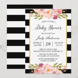 Invitación Hermosa decoración floral rayas modernas Baby Show