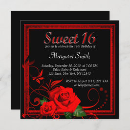 Invitación hermosa del dulce 16 del rosa rojo