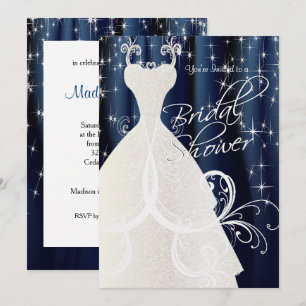 Invitación Hermosa ducha azul de novia con estrellas brillant