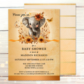 Invitación Hermosa Ducha de Bebe de Elefante de Terracota de 