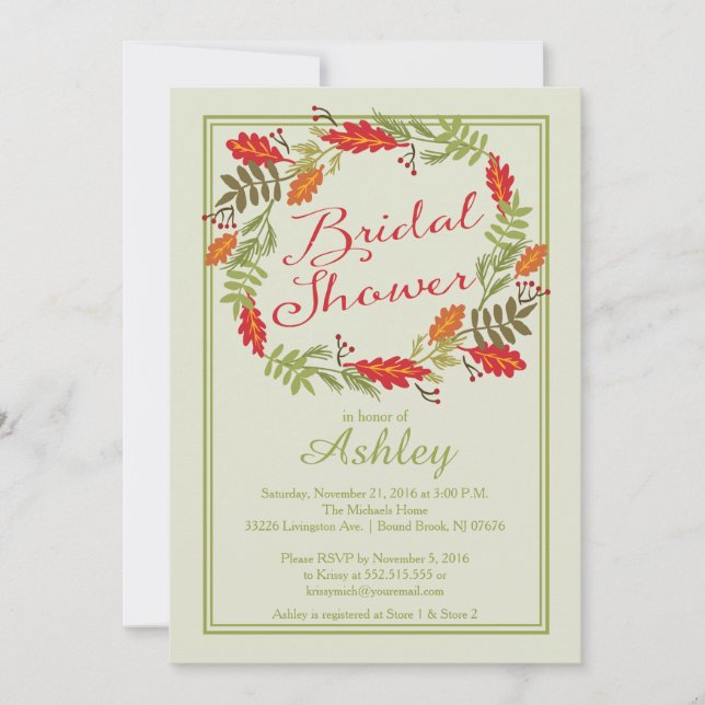 Invitación Hermosa ducha de matrimonio Wreath de otoño (Anverso)