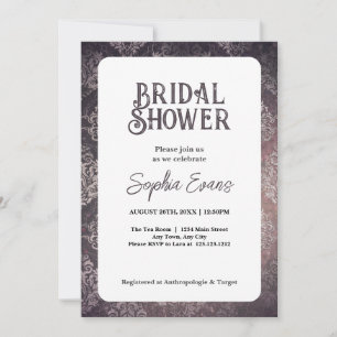 Invitación Hermosa ducha de novia blanca de Damasco negro