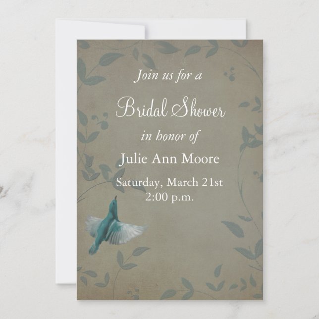 Invitación Hermosa ducha de novia Blue Bird (Anverso)