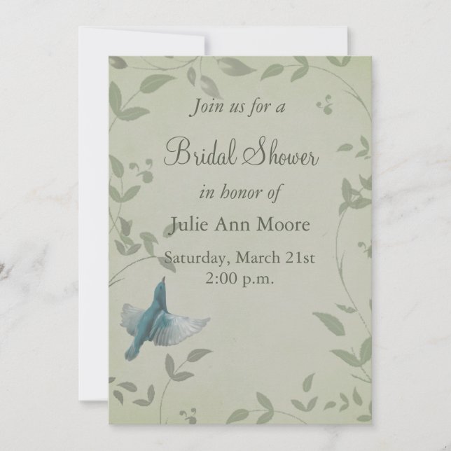 Invitación Hermosa ducha de novia Blue Bird (Anverso)