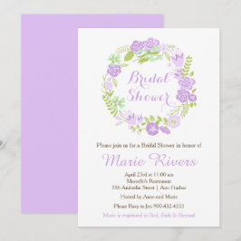 Invitación Hermosa ducha de novia con flores moradas