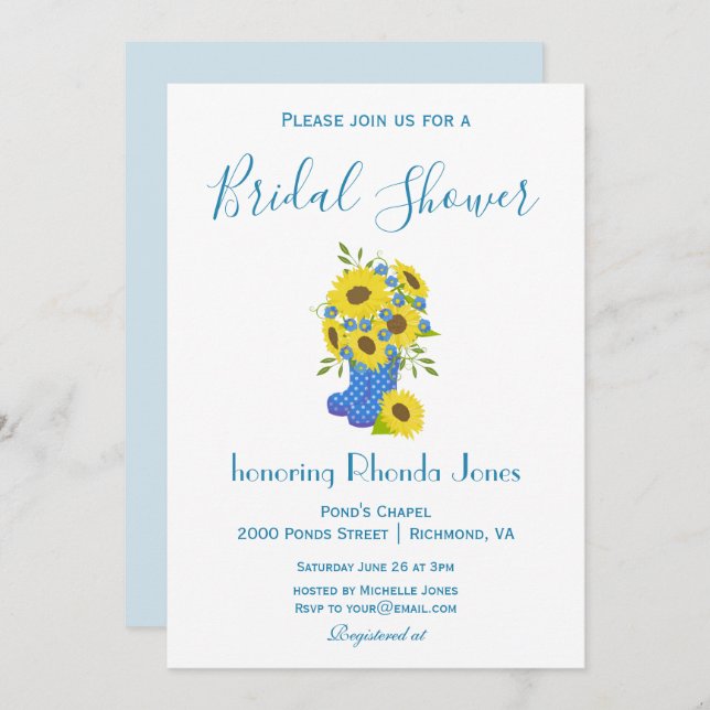 Invitación Hermosa ducha de novia con girasol (Anverso / Reverso)