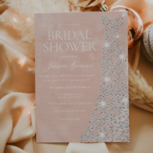 Invitación Hermosa ducha de novia con un vestido de diamante 