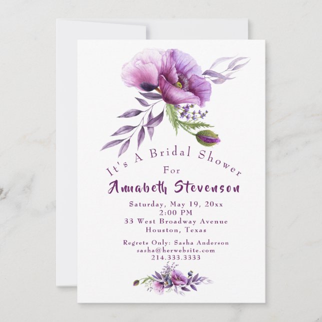 Invitación Hermosa ducha de novia de cachorros morados (Anverso)