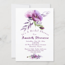 Invitación Hermosa ducha de novia de cachorros morados