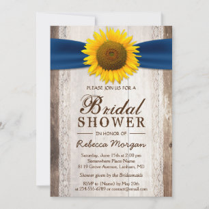 Invitación Hermosa ducha de novia de cinta de girasol rústico
