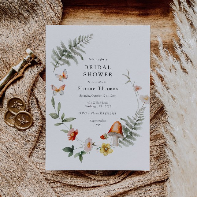 Invitación Hermosa ducha de novia en hongos forestales (Subido por el creador)