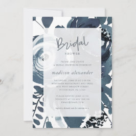 Invitación Hermosa ducha de novia floral azul y blanca