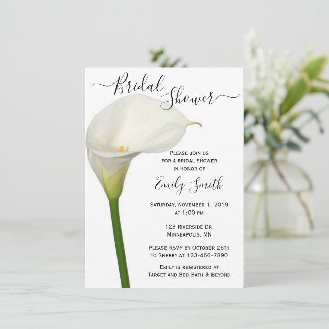 Invitación Hermosa ducha de novia floral de Calla blanca Lily (Anverso de pie)