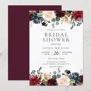Invitación Hermosa ducha de novia floral de Rubor en Borgoña