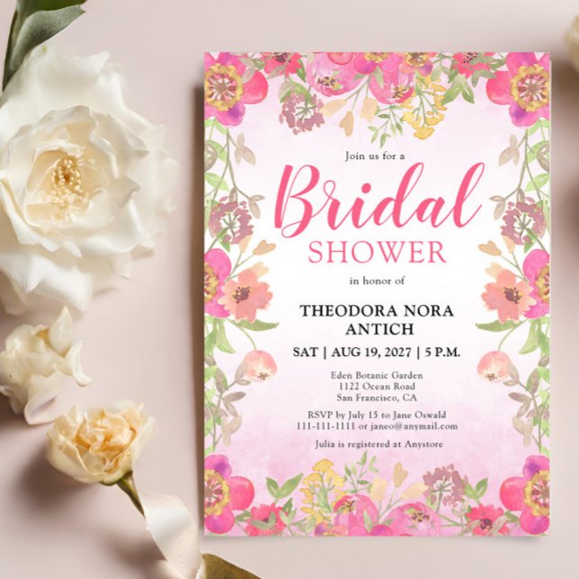 Invitación Hermosa ducha de novia floral rosa con estilo (Subido por el creador)