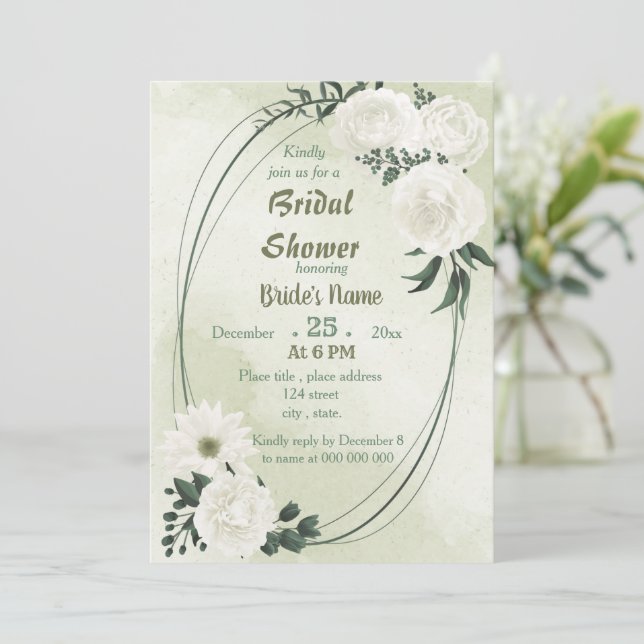Invitación hermosa ducha de novia floral y geométrica (Anverso de pie)