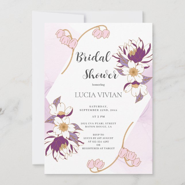 Invitación Hermosa ducha de novia Purple Lotus (Anverso)