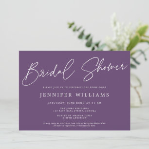 Invitación Hermosa ducha de novia púrpura con estilo de escri