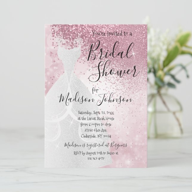 Invitación Hermosa ducha de novia rosa - (Anverso de pie)