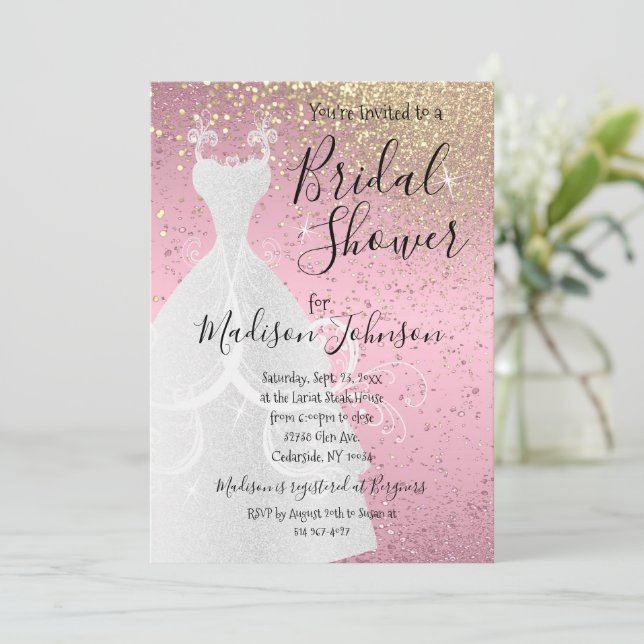 Invitación Hermosa ducha de novia - rosa Bonito (Anverso de pie)