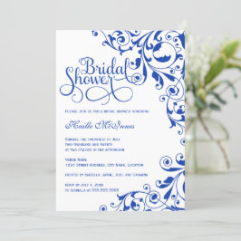 Invitación Hermosa ducha de novia Royal Blue Swirls