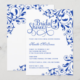 Invitación Hermosa ducha de novia Royal Blue Swirls