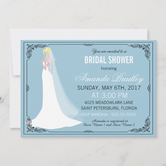 Invitación Hermosa ducha de novia rubia (Anverso)