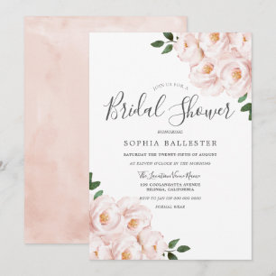Invitación Hermosa ducha de novia suave de flores rosa Rubor