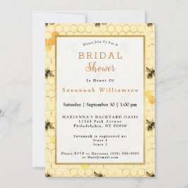 Invitación Hermosa ducha de novias con abejas doradas y honey
