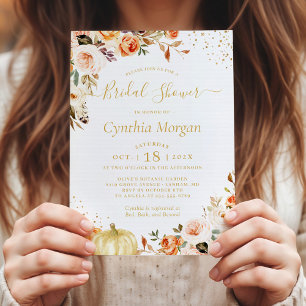 Invitación Hermosa ducha de novias con flores de oro de otoño