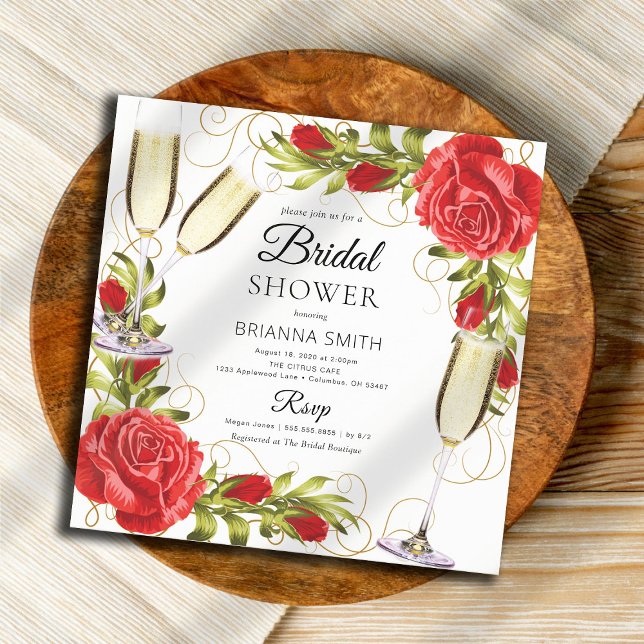 Invitación Hermosa ducha de novias con rosas rojas de champag (Subido por el creador)