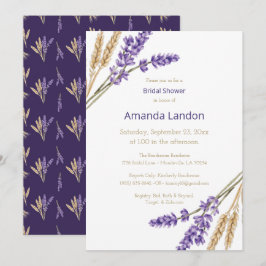 Invitación Hermosa ducha de novias de lavanda y trigo