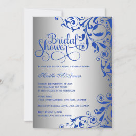 Invitación Hermosa ducha de novias Royal Blue and Silver Swir